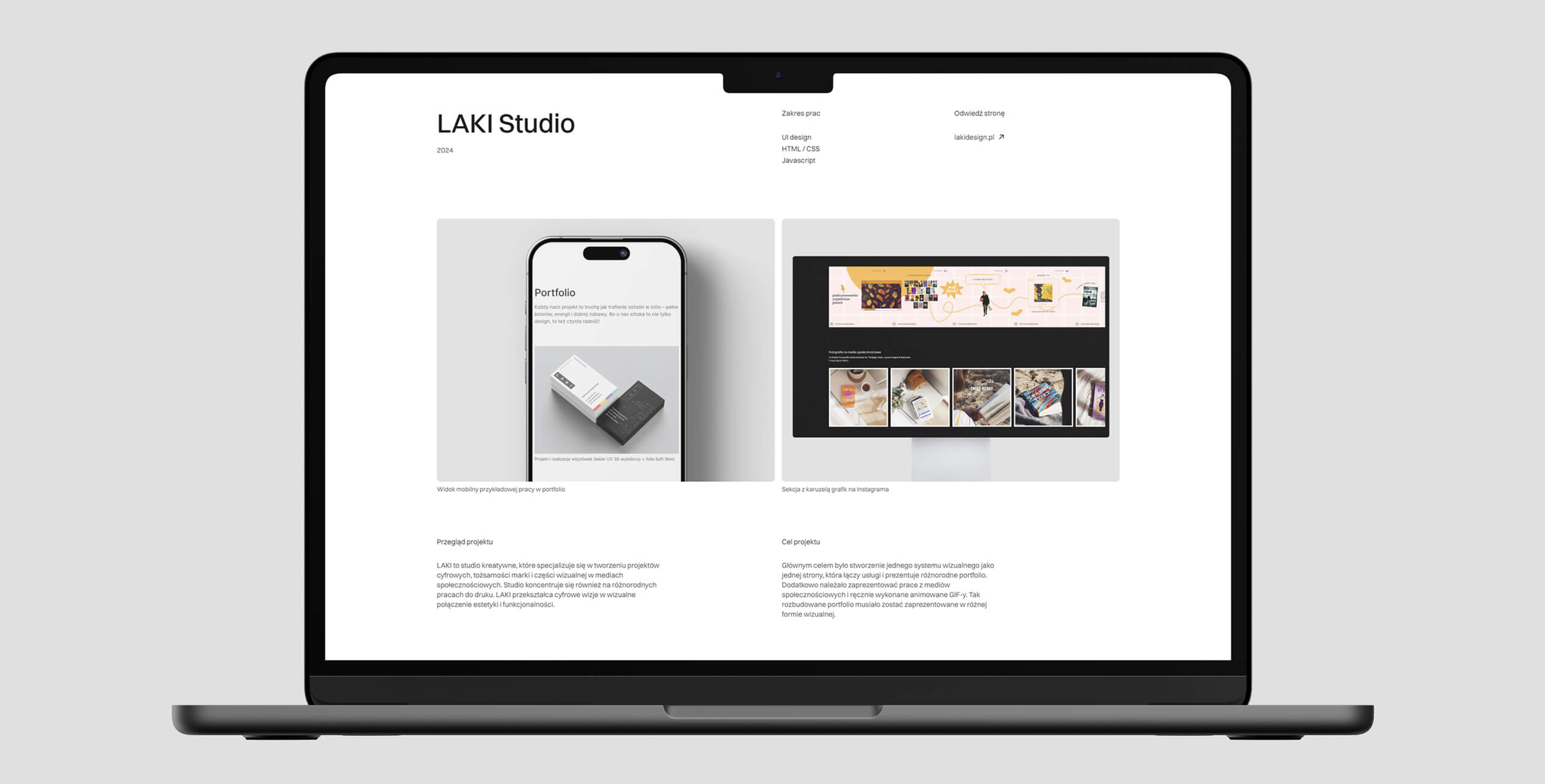 Obrazek z przykładową podstroną z prezentacją projektu