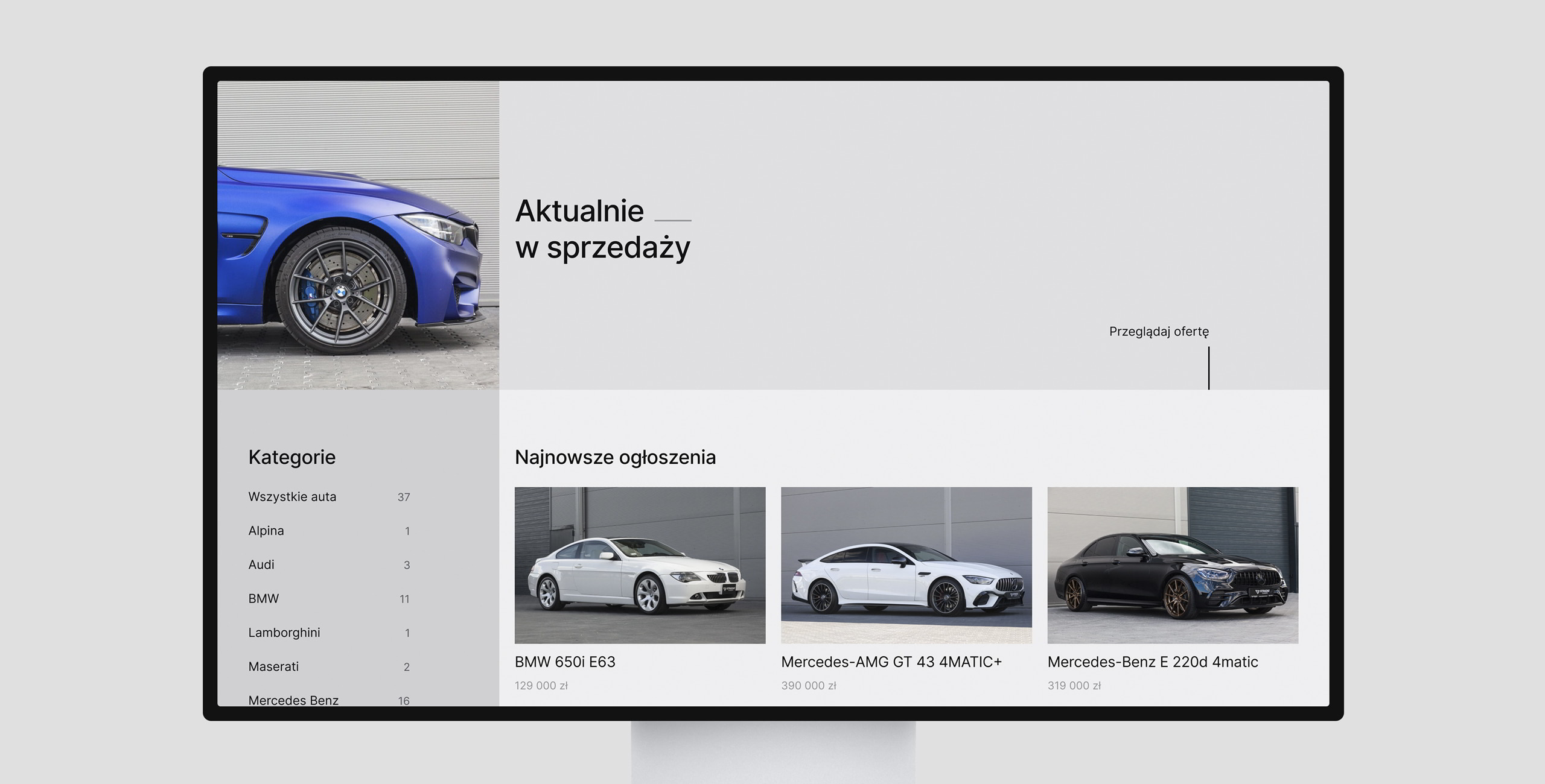 Obrazek z przykładową podstroną z najnowszymi ofertami samochodów